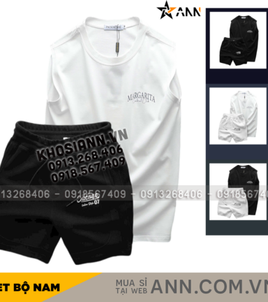 Set Bộ Nam Áo Thun 3 Lỗ In Chữ Margarita Cocktail Club + Quần Short Thun Chicago Cao Cấp - SBN131