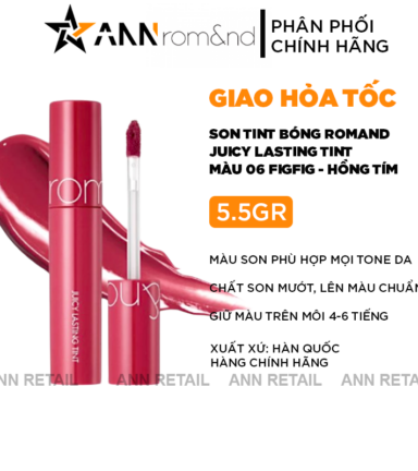 Son Tint Bóng Romand Juicy Lasting Tint 06 Fig Fig - Màu Hồng Tím - 8809625240271