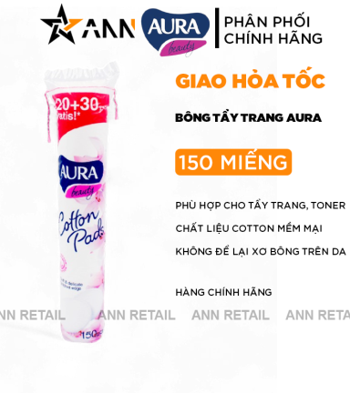 Bông Tẩy Trang Aura Chất Liệu Cotton Mềm Mại Cho Da 150 Miếng - 4751023290775