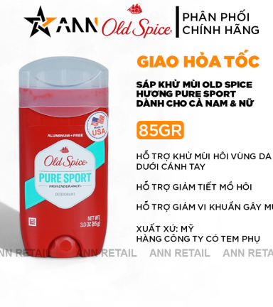 Sáp Khử Mùi Old Spice Hương Pure Sport Màu Đỏ 85g - Dành Cho Cả Nam&Nữ Lăn Nách - 012044038918