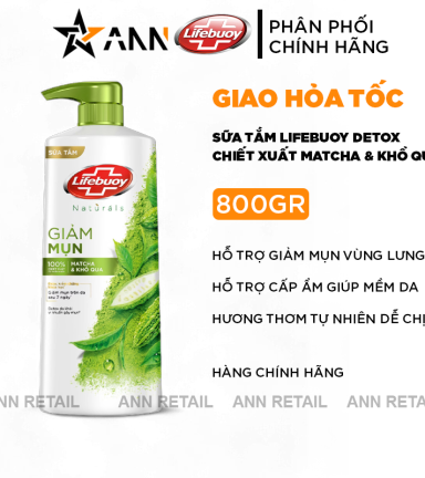 Sữa Tắm Giảm Mụn Lưng Lifebuoy Detox Chiết Xuất Matcha & Khổ Qua 800g - 8934868167112