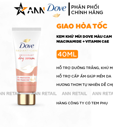 Kem Khử Mùi Dưỡng Trắng Dove 3% Niacinamide + 10x Vitamin C&E Tuýp Màu Cam 40ml - 4800888210418