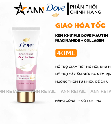 Serum Khử Mùi Dưỡng Trắng Dove 3% Niacinamide + 10x Collagen Tuýp Màu Tím 40ml - 4800888210401
