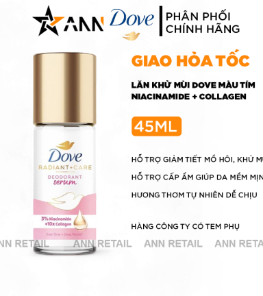 Lăn Khử Mùi Dưỡng Trắng Dove 3% Niacinamide + 10x Collagen Chai Màu Tím 45ml - 4800888281654