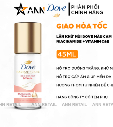 Lăn Khử Mùi Dưỡng Trắng Dove 3% Niacinamide + 10x Vitamin C&E Chai Màu Cam 45ml - 4800888281678