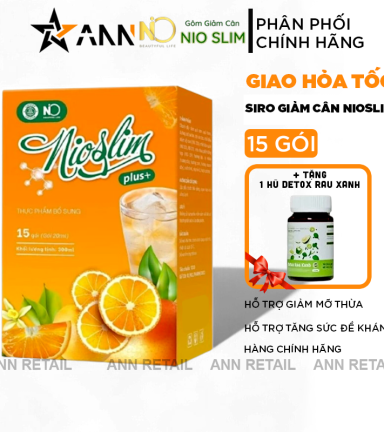 Siro NioSlim Plus+ Vị Cam Thơm Ngon 15 Gói - Tặng 1 Hũ Detox Rau Xanh - NIOSLIM02