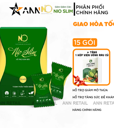 Kẹo Gôm Nioslim Thơm Ngon 15 gói - Tặng 1 Hộp Viên Uống Rau Củ - NIOSLIM01