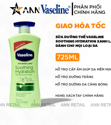 Sữa Dưỡng Thể Vaseline Intensive Care Soothing Hydration Màu Xanh Lá 725ml - Hàng Xách Tay - 8901030912993