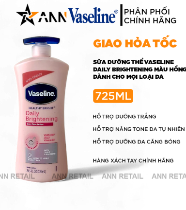 Sữa Dưỡng Thể Vaseline Intensive Care Daily Brightening Màu Hồng 725ml - Hàng Xách Tay - 8901030913013