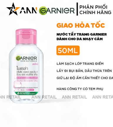 Nước Tẩy Trang Garnier Nắp Hồng Micellar Cleansing Water Cho Da Nhạy Cảm 50ml - 8935274642620