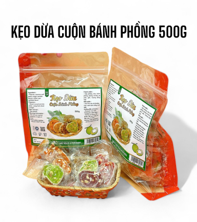Kẹo Dừa Cuộn Bánh Phồng Thơm Ngon Túi Zip 500g - KDCNP500