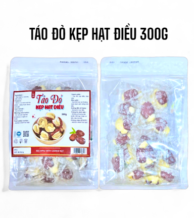 Táo Đỏ Kẹp Hạt Điều Túi Zip 300g - TDKHDTZ300