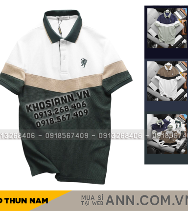 Áo Thun Polo Nam Phối Ba Màu Thiêu Logo Trước Ngực (Có Size 3x) - AB533