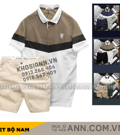 Set Đồ Nam Áo Polo Phối Ba Màu Thêu Logo Trước Ngực + Quần Short Kaki Nam Cao Cấp (Có Size 3x) - SBN136
