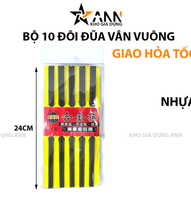 Bộ 10 Đôi Đũa Đen Kháng Khuẩn Hoạ Tiết Vân Vuông 24cm - DKK02