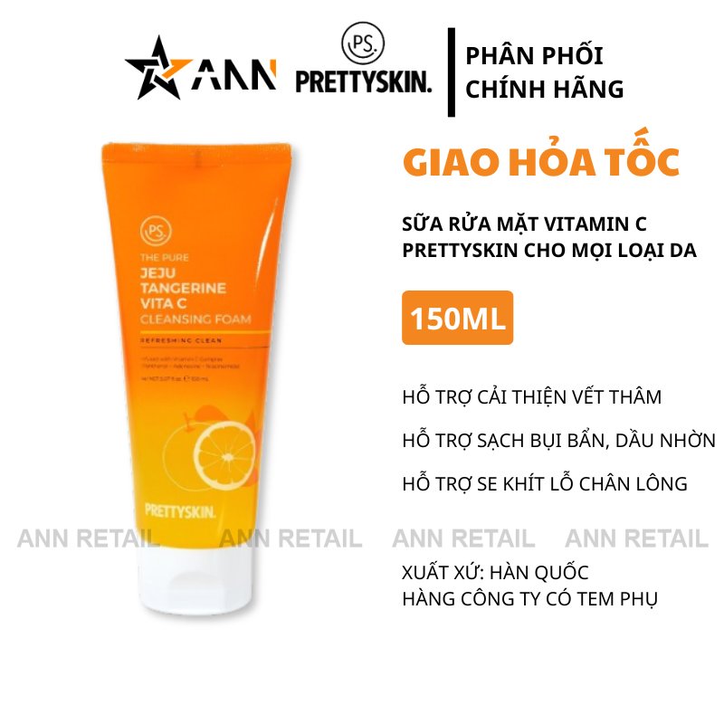 25916_39_20250319181047-3.png Sữa Rửa Mặt Prettyskin The Pure Jeju Tangerine Vita C Cleansing Foam 150ml - 8809733218995