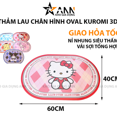 Thảm Lau Chân Hình Oval Kuromi 3D Chống Trượt 60x40cm - TLCHO