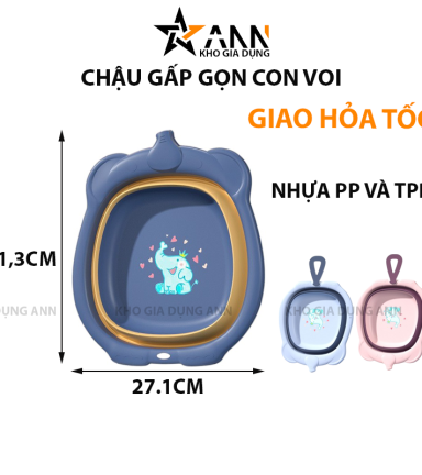 Chậu Gấp Gọn Hình Con Voi - Chậu Rửa Mặt Gấp Gọn Bằng Nhưa An Toàn Cho Bé 31,3×27,1×8,8cm - CRMCV