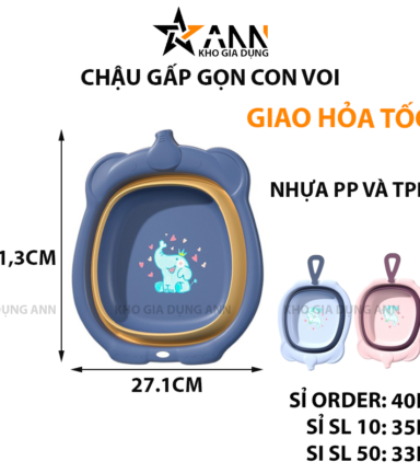 Chậu Gấp Gọn Hình Con Voi - Chậu Rửa Mặt Gấp Gọn Bằng Nhưa An Toàn Cho Bé 31,3×27,1×8,8cm - CRMCV