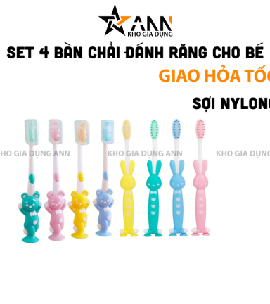 Set 4 Bàn Chải Đánh Răng - Bàn Chải vệ Sinh Răng Miệng Cho Bé Hình Gấu Và Thỏ Dễ Thương - 4BCDRCB