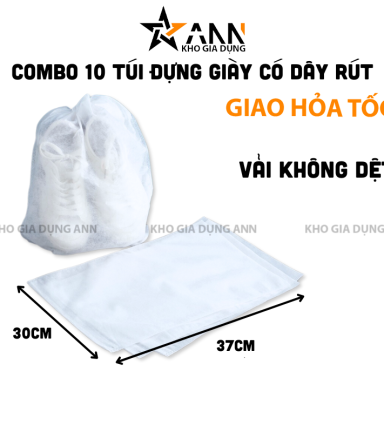 Combo 10 Túi Đựng Giày Khỏi Bụi Bẩn - Túi Vải Trắng Để Giày Dép Túi Xách - Bảo Quản Giày Dép 30x37cm - TDGD10
