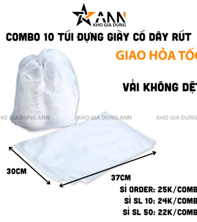 Combo 10 Túi Đựng Giày Khỏi Bụi Bẩn - Túi Vải Trắng Để Giày Dép Túi Xách - Bảo Quản Giày Dép 30x37cm - TDGD10