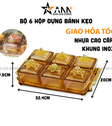 Bộ 6 Hộp Mứt - Khay Đựng Mứt Tết - Hũ Đựng Hoa Quả Bằng Nhựa 9.5x32.4x20cm - KMBK6