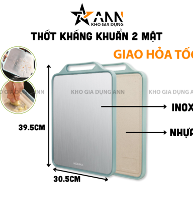 Thớt Kháng Khuẩn 2 Mặt Inox 304 & Nhựa PP Chống Ẩm Mốc Không Gỉ 30.5x39.5x1.5cm - TKK2M