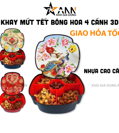 Khay Đựng Mứt Bông Hoa 4 Cánh - Khay Đựng Mứt Tết Bánh Kẹo Họa Tiết 3D - KDMBH4C