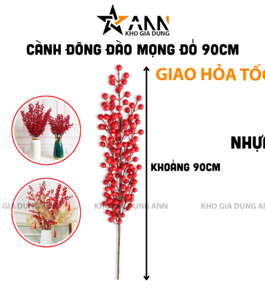 1 Cành Đông Đào 12 Nhánh Trái Mọng Đỏ Dài 90cm - CDDMD