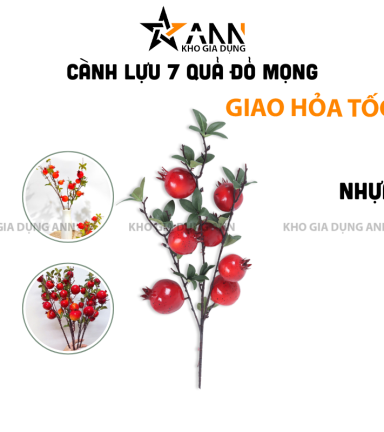 Cành Lựu 7 Trái Mọng Đỏ Cắm Bình Trang Trí Không Gian Sống - CL7TDM