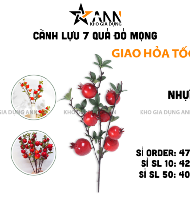 Cành Lựu 7 Trái Mọng Đỏ Cắm Bình Trang Trí Không Gian Sống - CL7TDM