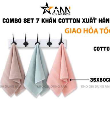 Combo 7 Khăn Cotton Mềm Mại - Khăn Xuất Hàn Cao Cấp 35x80cm - KCTHQ