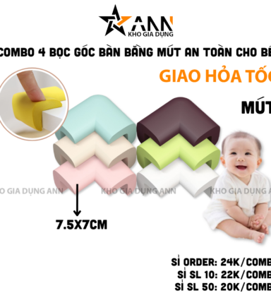 Combo 4 Bọc Góc Bàn Bằng Mút An Toàn Cho Bé - Mút Bọc Góc Bàn Tránh Va Đập 7.5x7cm - MBGBCB01