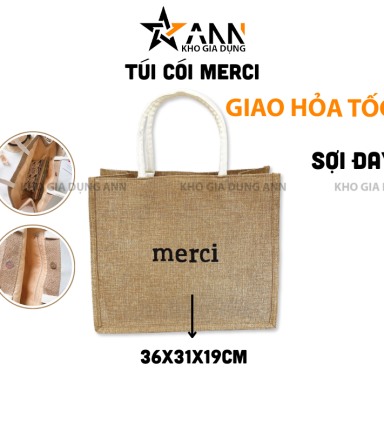 Túi Cói Merci - Túi Xách In Chữ Đơn Giản 36x31x19cm - TCHTDG02