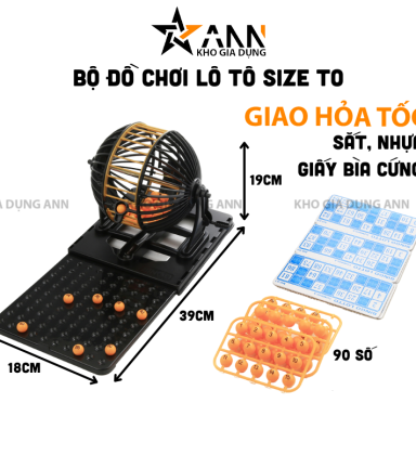 Bộ Đồ Chơi Lô Tô Size To - Loto Bingo 90 Số Có Tờ Thẻ Dò Và Lồng Quay Xổ Số Dịp Tết 25×25cm - BDCLTST01