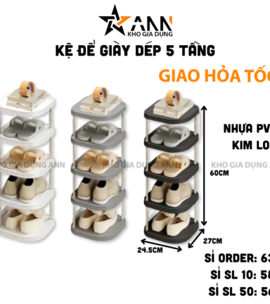 Kệ Để Giày Dép Khung Inox 5 Tầng Dễ Tháo Lắp - KDGD5TKI