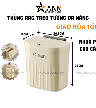 Thùng Rác Treo Tường - Thùng Rác Treo Cánh Tủ Bếp Dán Trên Tường Cho Phòng Tắm Nhà Vệ Sinh 16x26.5x29cm - TRTCB01