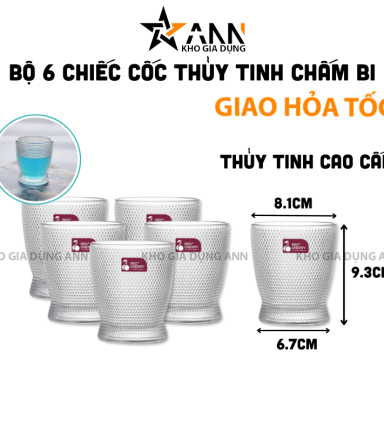 Bộ 6 Ly Thủy Tinh Chấm Bi - Cốc Thủy Tinh Cao Cấp 9.3x8.1x6.7cm - LTTCB01