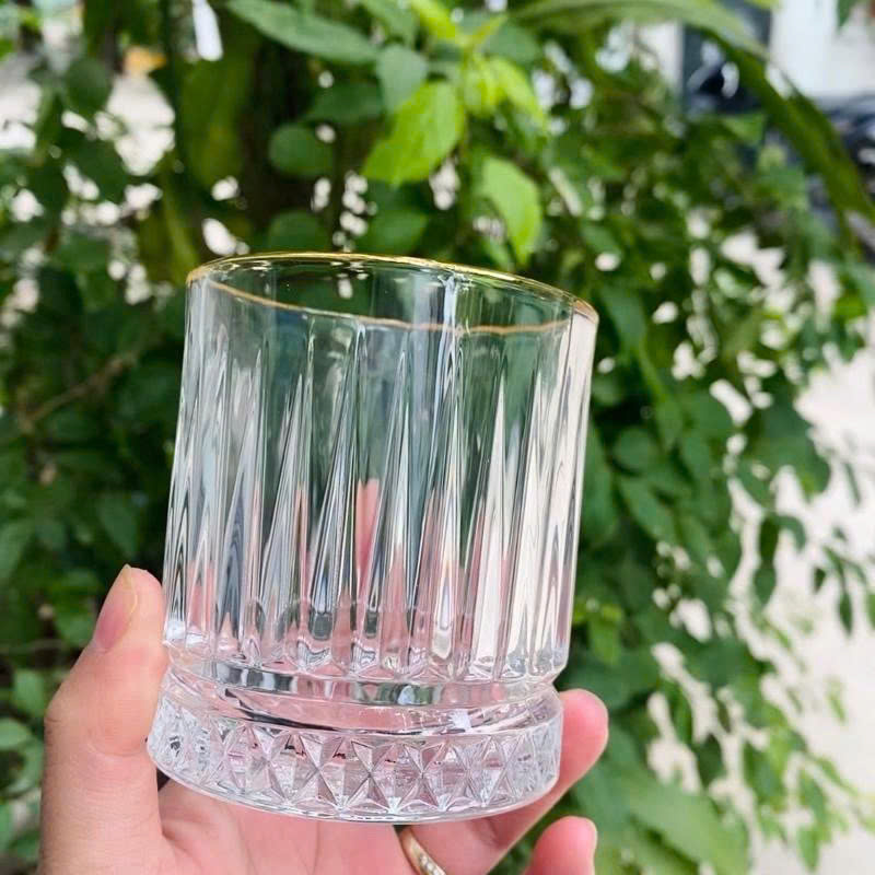 Bộ 6 Ly Đáy Kim Cương Trắng Trong Viền Vàng - Cốc Thủy Tinh Cao Cấp 340ml 13 Bộ 6 Ly Đáy Kim Cương Trắng Trong Viền Vàng - Cốc Thủy Tinh Cao Cấp 340ml