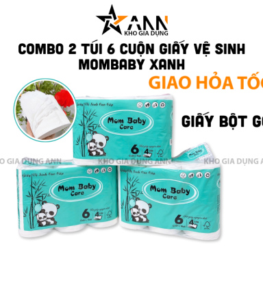 Combo 2 Túi 6 Cuộn Giấy Vệ Sinh Mombaby Xanh - Giấy Cuộn Đa Năng - GVS01