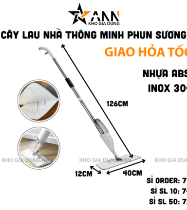 Cây Lau Nhà Thông Minh Phun Sương - Cây Lau Dọn Dễ Dàng 3 Trong 1 Đầu Xoay 360 Độ 126cm - CLNPS01