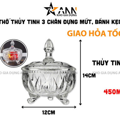 Thố Thủy Tinh 3 Chân Deli Tg15 - Hộp Thủy Tinh Đựng Mứt Bánh Kẹo 450ml 14x12cm - TTT3C01