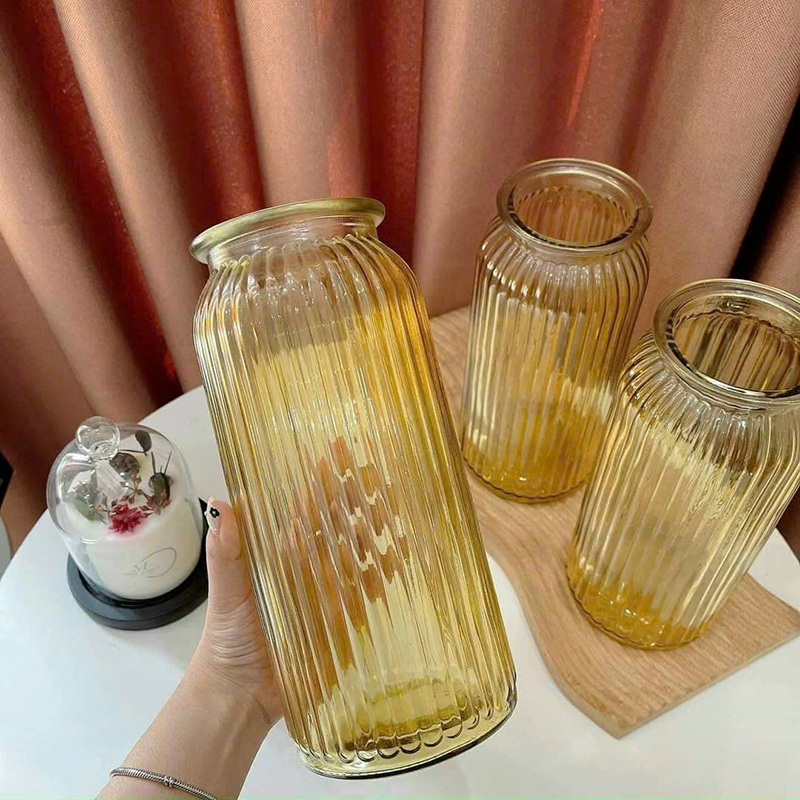 Bình Hoa Thủy Tinh - Lọ Hoa Màu Hổ Phách Kiểu Dáng Vintag 25x8.5cm 5 Bình Hoa Thủy Tinh - Lọ Hoa Màu Hổ Phách Kiểu Dáng Vintag 25x8.5cm