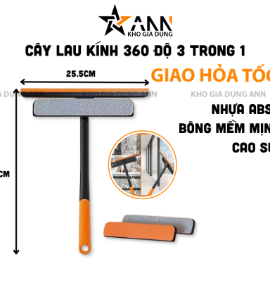 Cây Lau Kính 3 Trong 1 -Chổi Lau Kính Gạt Nước Xoay 360 Độ Linh Hoạt 29x25.5cm - CLK01