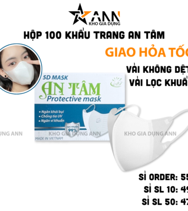Hộp 100 Khẩu Trang Y Tế An Tâm - Khẩu Trang 3D - KTYT01