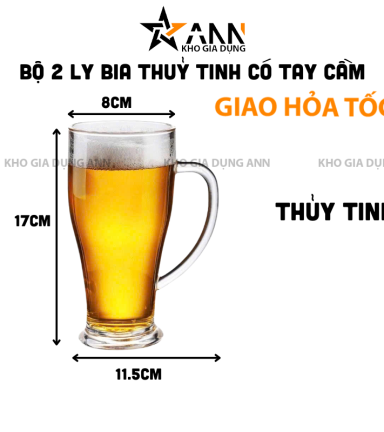 Bộ 2 Ly Bia Thuỷ Tinh Có Tay Cầm - Ly Thủy Tinh Cao Cấp 400ml - LTT01