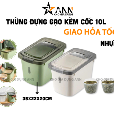 Thùng Đựng Gạo 10L - Thùng Đựng Gạo Chống Côn Trùng Bụi Bẩn Kèm Cốc 35x22x20cm - TDG01