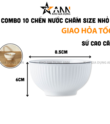 Combo 10 Chén Đựng Gia Vị Viền Đen - Chén Đựng Nước Chấm Bằng Sứ Cao Cấp 8,5x6cm - CDGV03