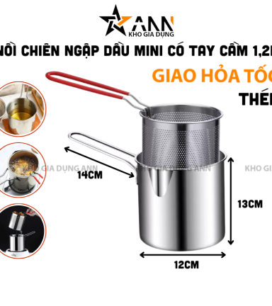 Ca Lọc Dầu Bằng Thép Có Lưới Lọc Cặn Và Tạp Chất - Nồi Chiên Ngập Dầu Mini Có Tay Cầm 1,2L 13x14x12cm - CLD02